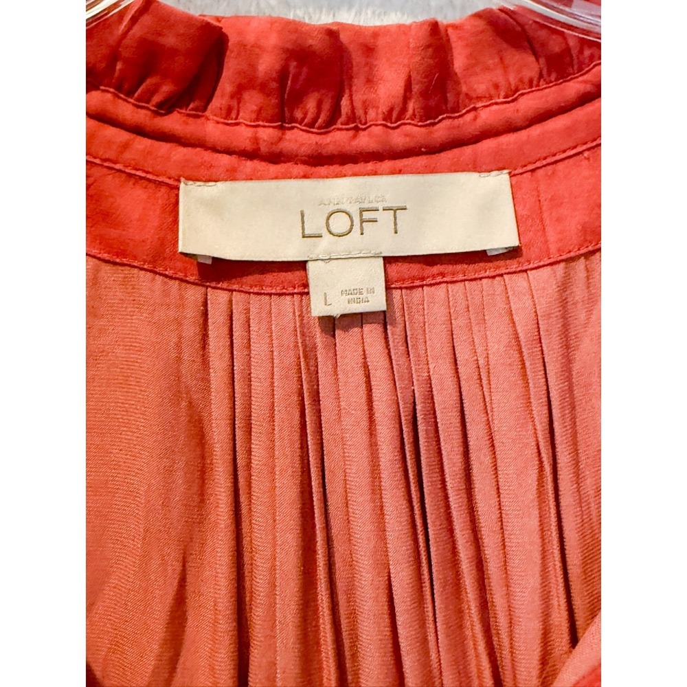 LOFT Rust Orange Sleeveless Blouse Large Boho Chic Lightweight Pleated Top - Picture 4 of 8